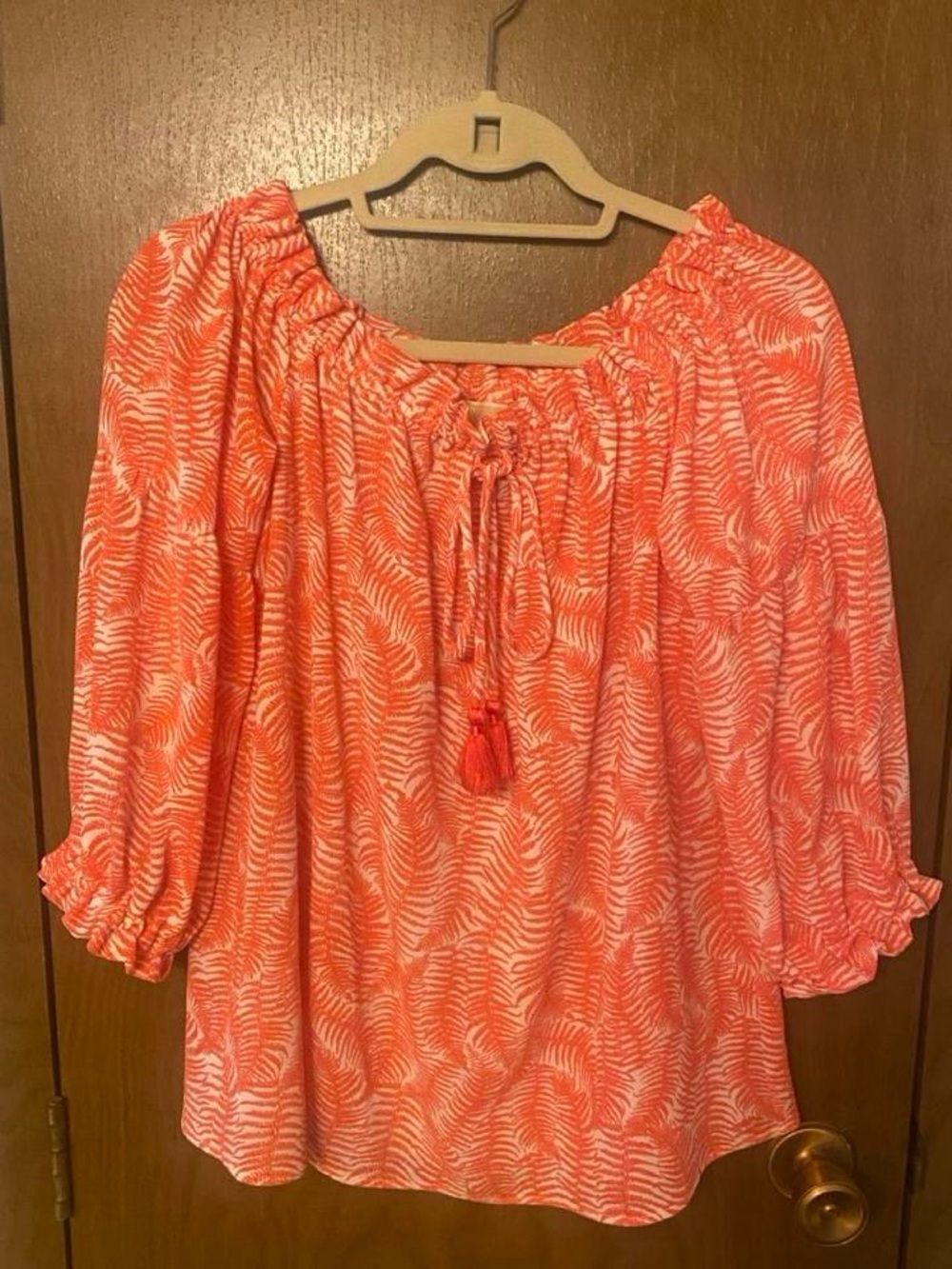 MICHAEL Michael Kors Coral-Pink Printed Peasant Blouse